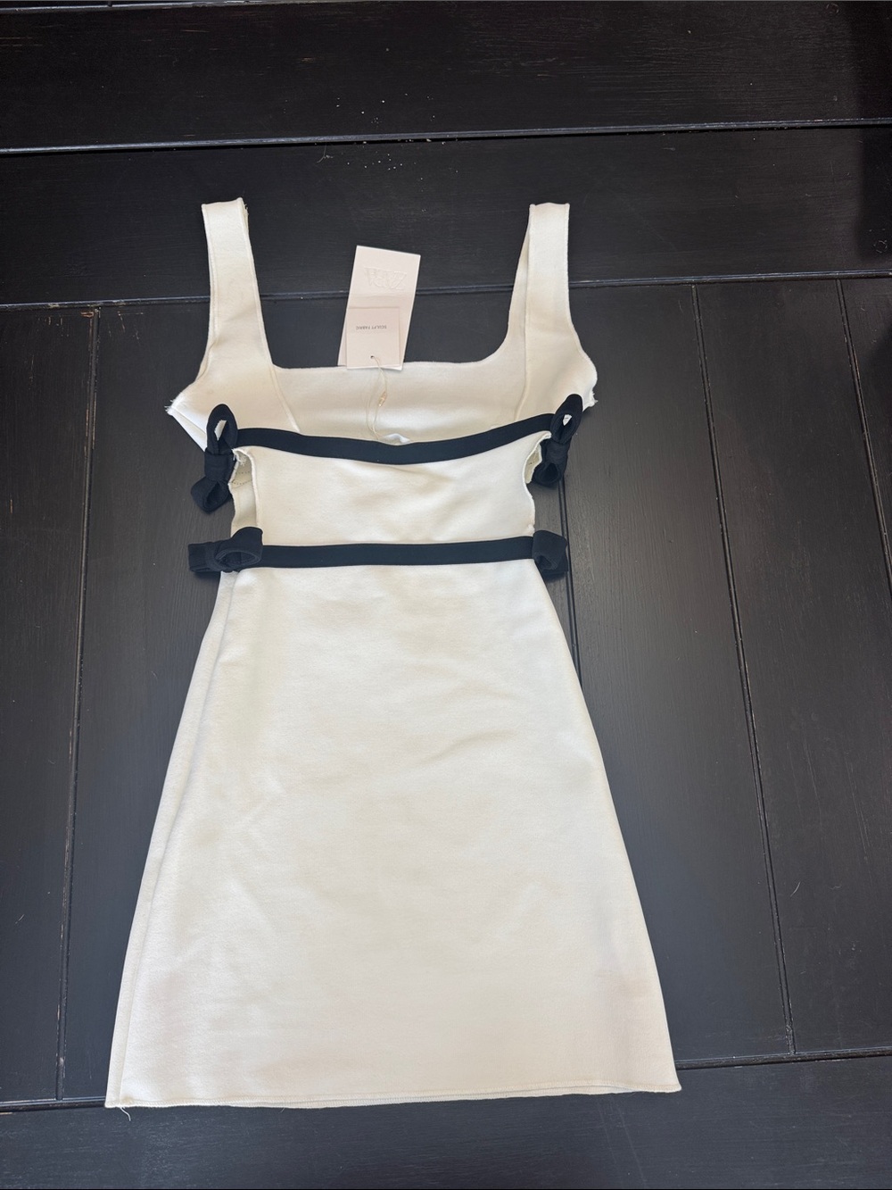 Zara Cream Mini Dress with Black Strap Details - Picture 3 of 3